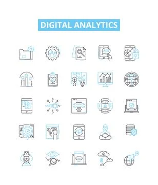 Digital analytics vector line icons set. Digital, Analytics, Tracking, Metrics Stock Illustration