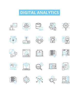Digital analytics vector line icons set. Digital, Analytics, Tracking, Metrics Stock Illustration