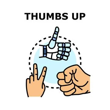 Digital and human hands showing approval and positive gestures Stock Illustration