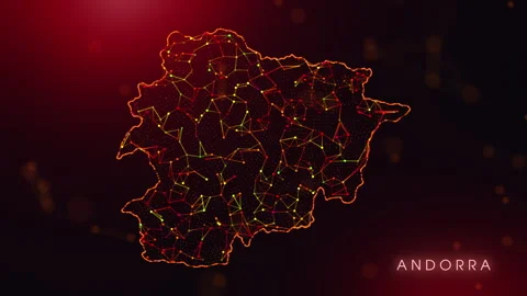 Digital Andorra Map Motion Reveal With Abstract Red And Orange Plexus Netwo.. Stock Footage 331052885