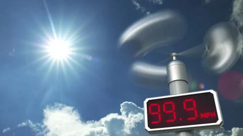 Digital anemometer displays maximum 99.9 mph wind speed. Hurricane forecast Illustrazione stock