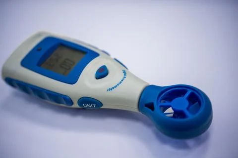 Digital Anemometer on White Background Foto stock