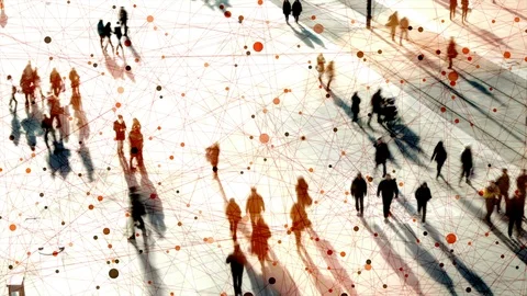 Digital Animated Data Stream Flow Accounting People in Business City District Video stock 88460819