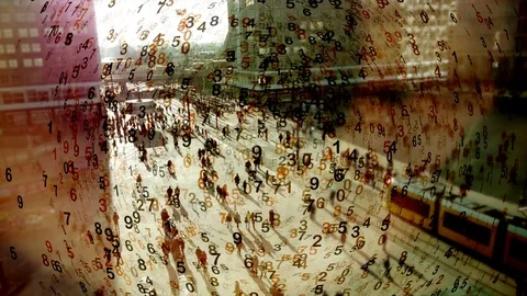 Digital Animated Data Stream Flow Accounting People in Business City District Vídeos de archivo 88461293