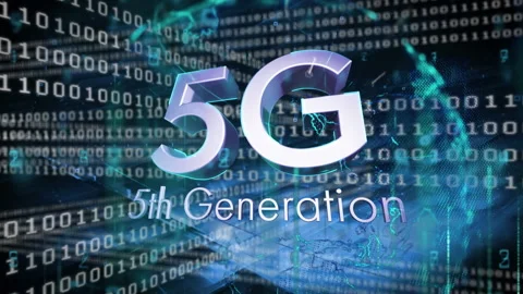 Digital animation of 5g text against binary coding data processing on blue Stock Footage 148760716