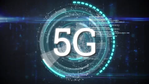 Digital animation of 5g text over globe of network of connections against blue Stockbeeldmateriaal 146564172