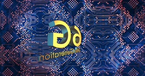 Digital animation of 6g text banner spinning against microprocessor connections Vídeo Stock 196887366