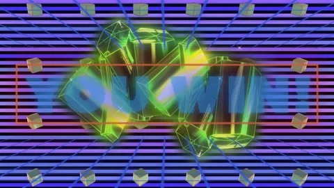 Digital animation of abstract shapes moving against glowing computer motherboard Stock Footage 328709454