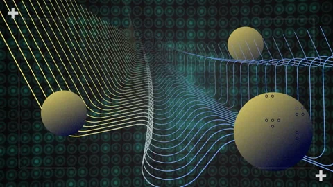 Digital animation of abstract waves and spheres over binary code background Stock Footage 303566060