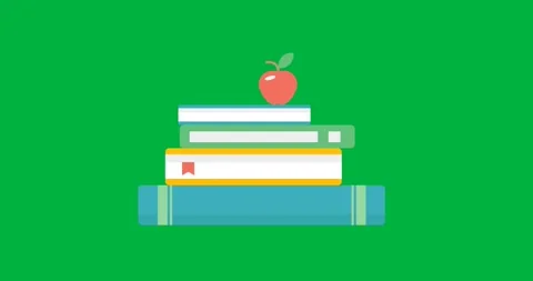 Digital animation of apple over stack of books icon against black background Stock Footage 325566393