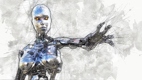 Digital Animation of an artistic Sketch, based on a self-created 3D Illustrat Stock Footage 112856191