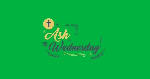 Digital animation of ash wednesday text banner with cross icon against Video stock 318432726