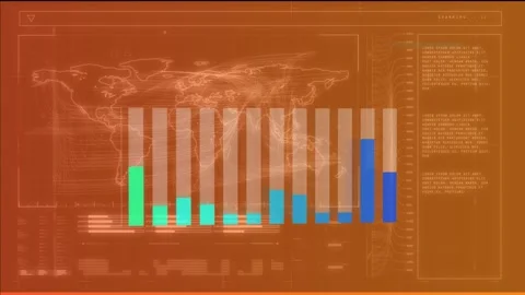 Digital animation of bar graphs against interface with data processing on grey Stock Footage 328714060
