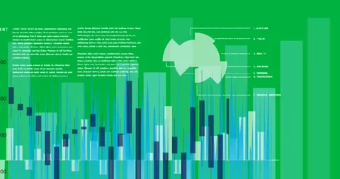Digital animation of bar graphs moving against data processing on black Stock Footage 347294803