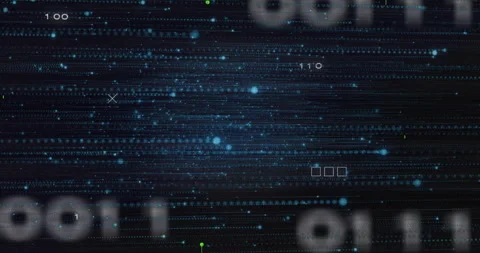 Digital animation of binary code with abstract blue light patterns in background Stock Footage 304644867