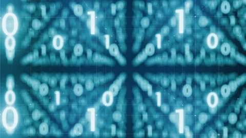 Digital animation of binary code flowing in a big data futuristic environment Stock Footage 300564546