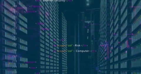 Digital animation of binary coding data processing over computer servers against Stock Footage 327444707