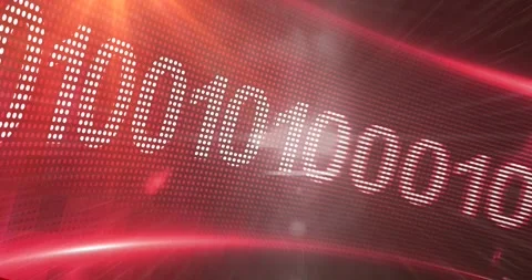 Digital animation of binary coding data processing over mesh against orange spot Stock Footage 329104366