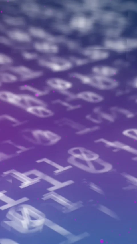 Digital animation of binary coding data processing against blue and purple Video stock 343679742