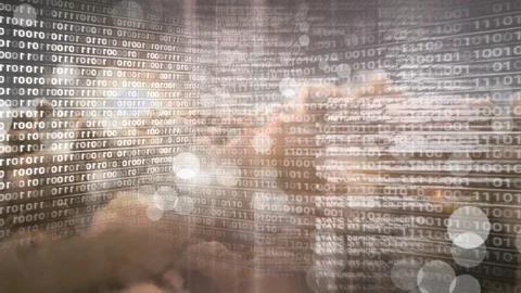 Digital animation of binary technology code against bokeh 4k Video stock 98902294