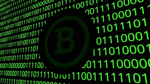 Digital animation - bitcoin icon on binary code.4k video Stock Footage 143584294
