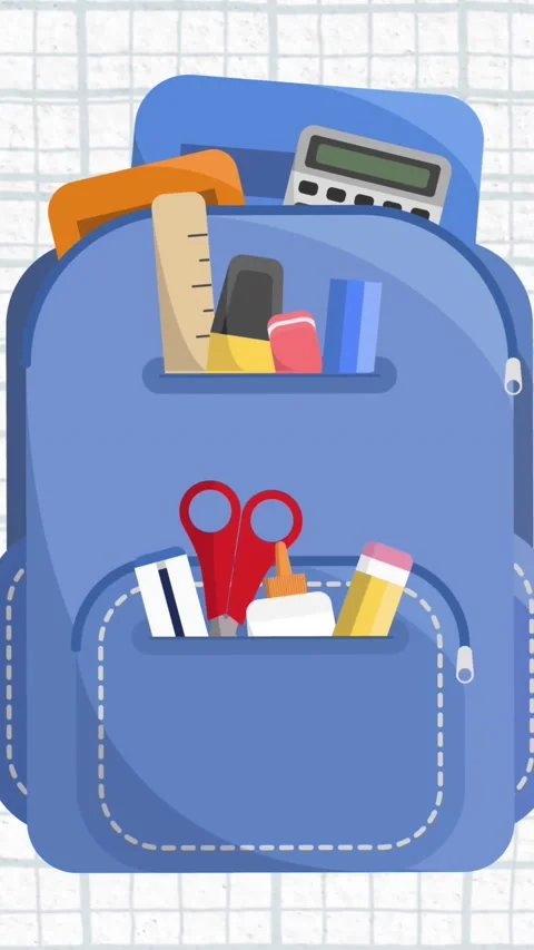 Digital animation of blue school bag icon moving against squared lined paper in Stock Footage 323152116