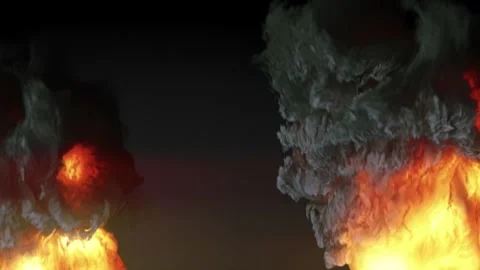 Digital animation of bright flames and dark smoke clouds. 3d rendering 4K Stock Footage 282162386