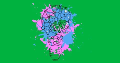 Digital animation of bulb icon over paint splash against black background Stock Footage 318638487