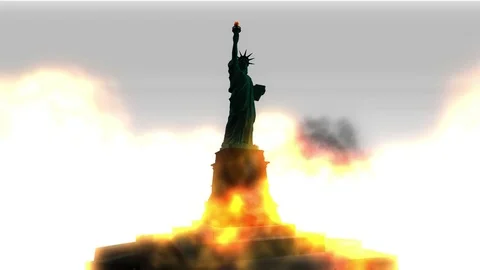 Digital Animation of a burning Statue of Liberty Stock Footage 72265109