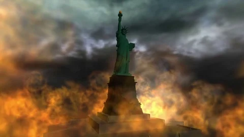 Digital Animation of a burning Statue of Liberty Stock Footage 72265457
