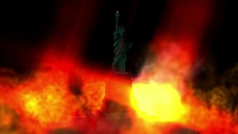 Digital Animation of a burning Statue of Liberty Stock Footage 72265849