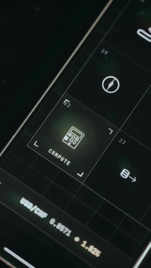 Digital animation of a calculator tool icon labeled Compute Stockbeeldmateriaal 333840864