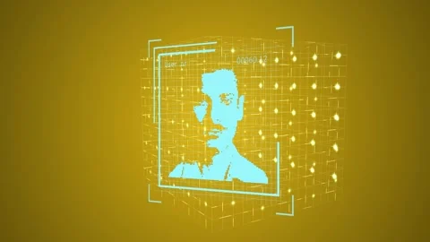 Digital animation of changing profile icons over 3d abstract cube shape on Stock Footage 327848611
