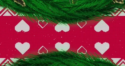 Digital animation of a Christmas scene with a red, white pattern, and fir Stock Footage 329688857