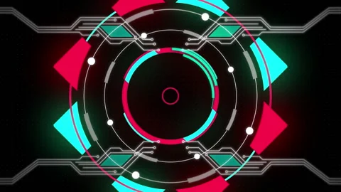 Digital animation of circular abstract shapes forming against microprocessor Vídeo Stock 142198898
