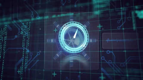 Digital animation of circular progress indicator with blue circuit patterns Stock Footage 304806849