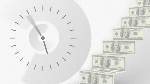 Digital animation of clock ticking and steps of american dollars bills against Stock Footage 328918043