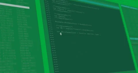 Digital animation of computer interface data processing and programming coding Stock Footage 325366735