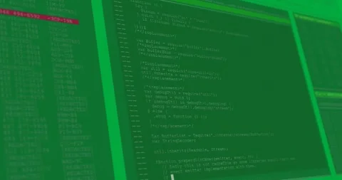 Digital animation of computer interface data processing and programming coding Stock Footage 325420445