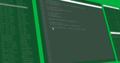 Digital animation of computer interface data processing and programming coding Stock Footage 325565735