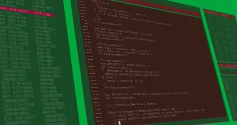 Digital animation of computer interface data processing and programming coding Stock Footage 325645470
