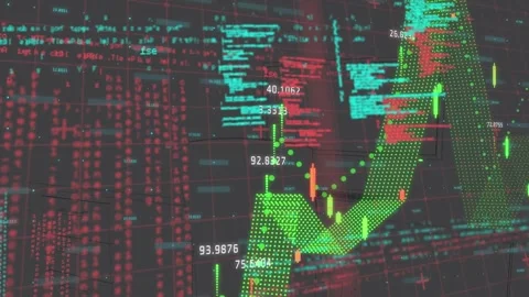 Digital animation of computer language and grid pattern with lines graphs Stock Footage 329367884