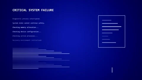 Digital animation of critical system failure error screen Stock Footage 347134311