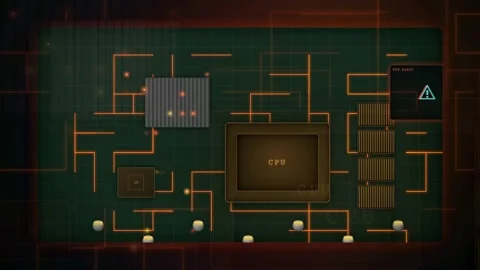 Digital Animation of Data Flowing Through a Computer Circuit Board with CPU Stock Footage 341834108