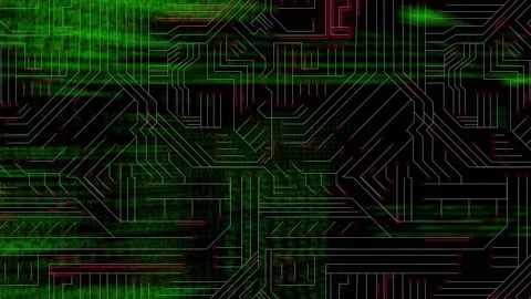 Digital animation of data processing against microprocessor connections on black Video stock 172334315