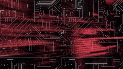 Digital animation of data processing against microprocessor connections on black Video stock 172334324