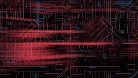 Digital animation of data processing against microprocessor connections on black Video stock 172334332
