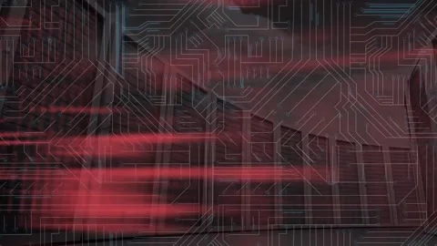 Digital animation of data processing against microprocessor connections on black Video stock 172334338