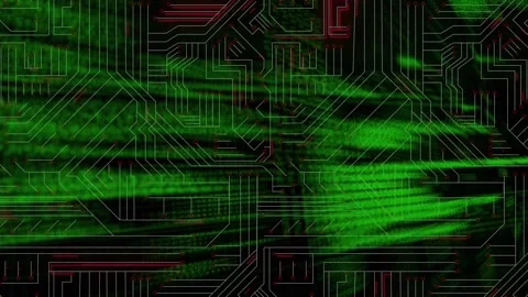 Digital animation of data processing against microprocessor connections on black Video stock 172334340