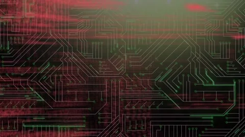 Digital animation of data processing against microprocessor connections on black Video stock 172334346